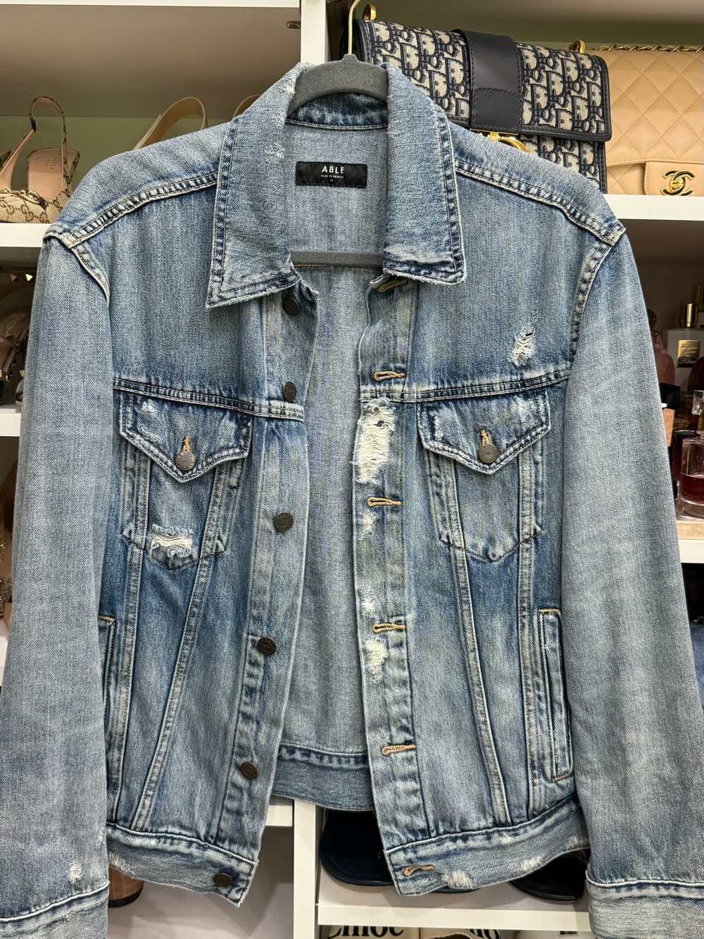 Able Light Blue Distressed Denim Jacket - Medium